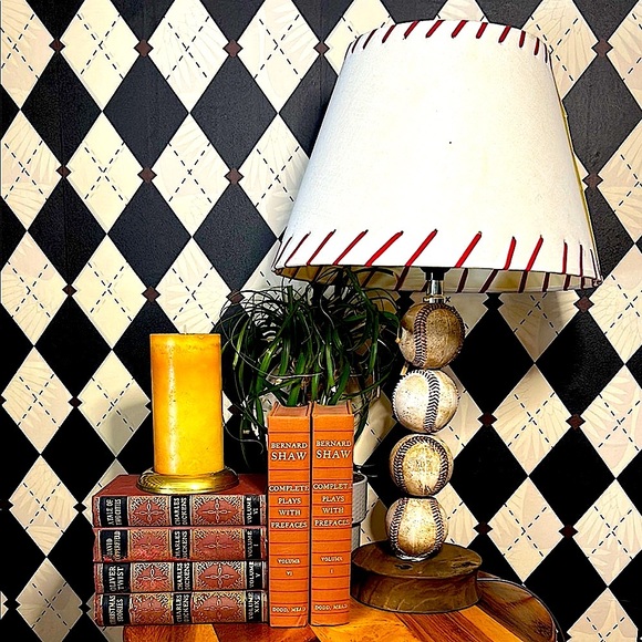 Vintage Other - Vintage Baseball Table Lamp with Red Stitch Shade – Americana Sports Decor
